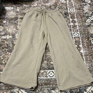 Beige Wide-Leg Textured Pants